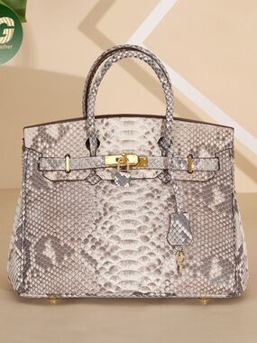Luxury genuine Python Bag Taupe H Birkin 25 snakeskin GHW vert d’eau green tint
